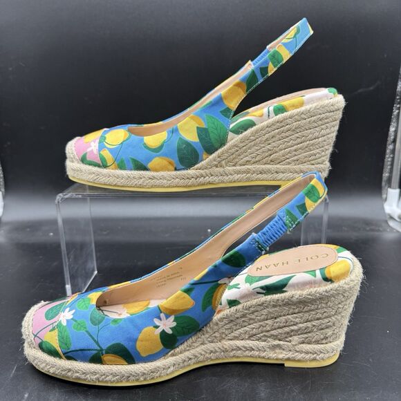 Cole Haan Womens Size 7B Lemon Printed Slingback Espadrille Heels Shoes W27457 - Picture 2 of 7
